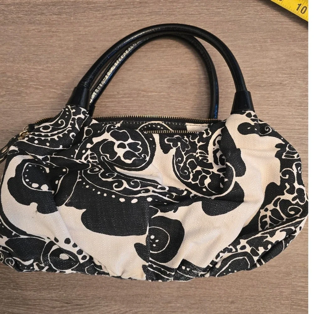 Kate Spade New‎ York Black White Paisley Canvas Leather Trim Shoulder Bag